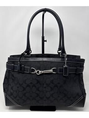 Authentic Coach Hampton Signature Logo Large Black Canvas Shoulder Tote